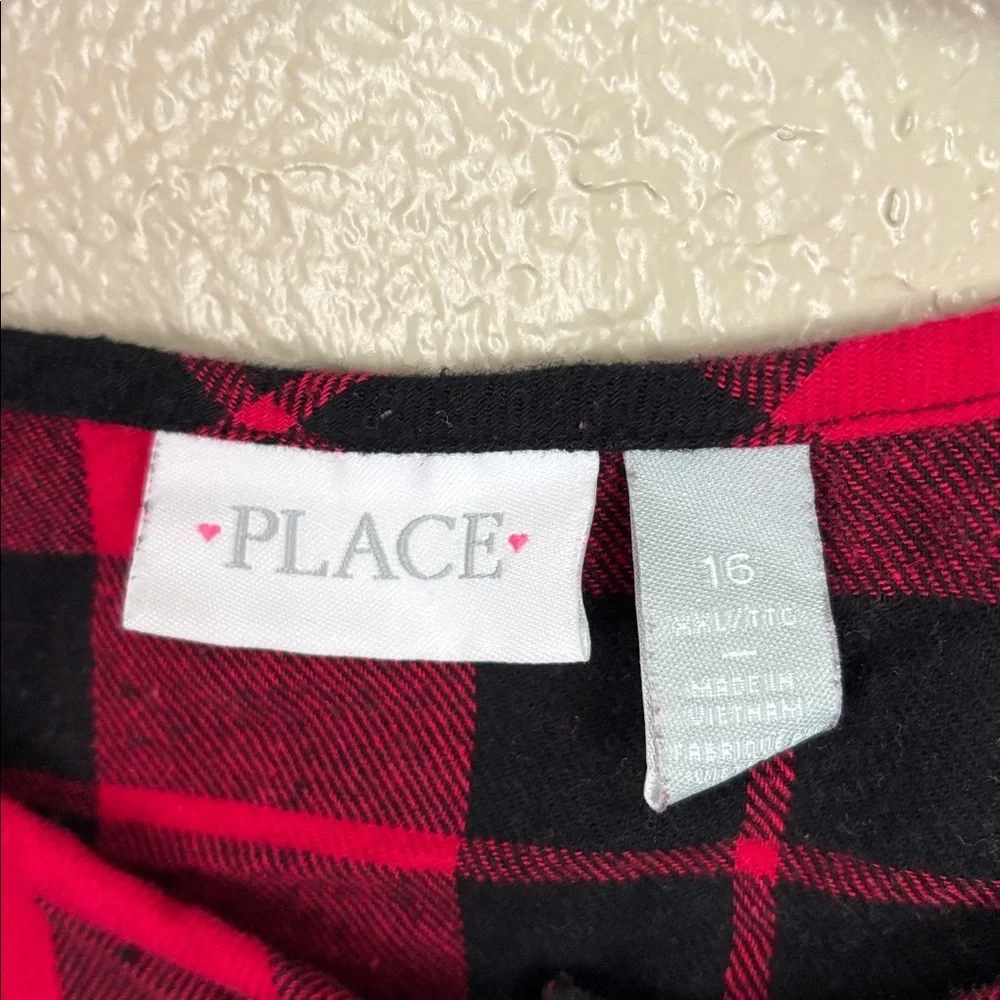 Children’s Place Girls Red Buffalo Plaid Flannel Holiday Christmas Dress Size 16 - Picture 4 of 6